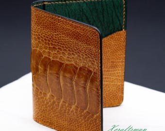 Front Pocket Wallet - Luxury Ostrich Leather Cardholder, bespoke pocket organizer.