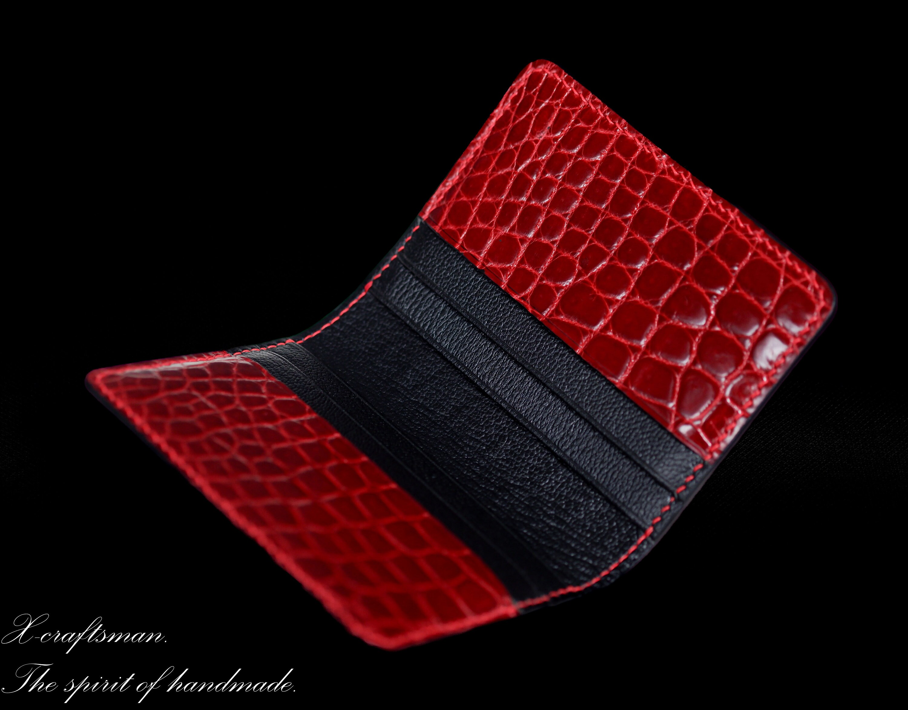 Glossy Red Credit Card Case in Real Alligator