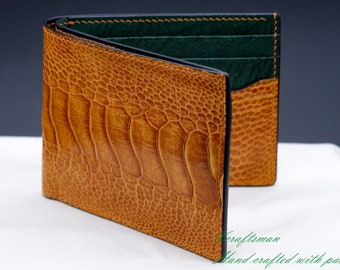 Genuine leather wallet for men, luxury bespoke mens wallet, handmade from genuine ostrich leather, made to order, an idea of gift for him.