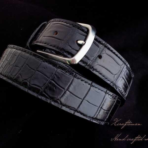 Herren Schwarzer Alligator Gürtel, Handgefertigte Gürtel, Klassischer Gürtel für Männer, Herrengürtel, Einzigartige Gürtel, Gürtel für Mann, Geschenk für ihn, Geschenk für Männer,