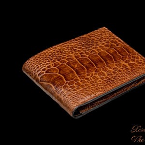 Luxury Ostrich Leg Leather Wallet – Handmade Exotic Bifold, Slim Minimalist Men’s Wallet, Personalized Initials Gift for Him