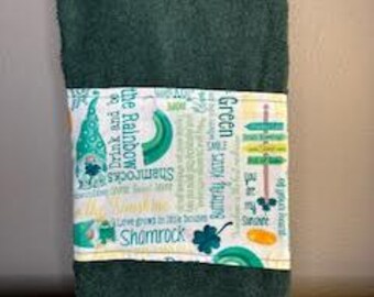 asciugamano. verde, trifogli, festa, gnomi, giorno di San Patrizio