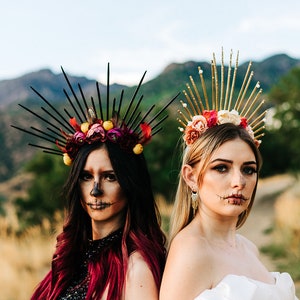 Spiked flower crown - Dias de los muertos headpiece - Halloween flower crown