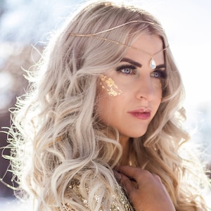 Kristallen haarketting - gouden hoofdketting - bruidshaartoebehoren - huwelijkshaarstuk