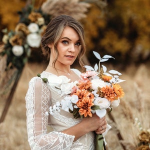 Burnt orange bridal bouquet - ivory bouquet - boho flower bouquet - dried bridal bouquet