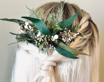 Peigne à cheveux de verdure moussue - couronne de sorcière verte - postiche de mariée rustique