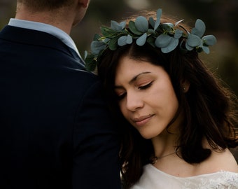 Grüne Blumenkrone - Eukalyptus Blumenkrone - Hochzeit Blumen Haarband