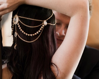 Bridal hair chain - gold head chain - wedding hair accessory - romantic hair piece