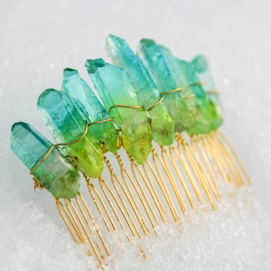 Crystal hair comb - Aquamarine quartz hair pin - boho wedding crown