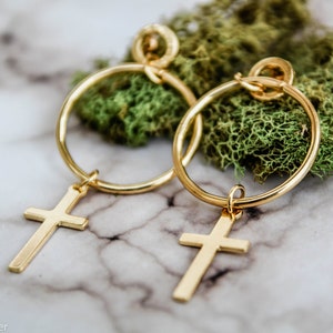 Hoop cross earrings - Edgy boho earrings - large geometrical earrings - minimalist jewelry