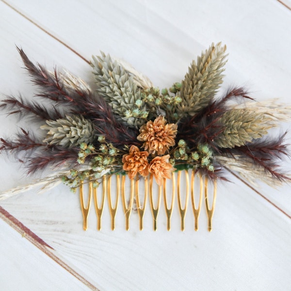 Dried flower hair comb - Fall hair pin - floral wedding hair comb - bohemian hair piece