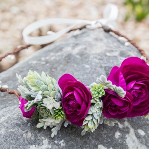 Fuchsia succulent flower crown - Succulent floral crown - wedding flower headband