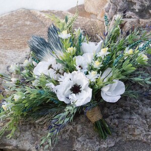 Blue and white bridal bouquet - Boho wedding bouquet - silk flower bouquet - Eucalyptus bouquet