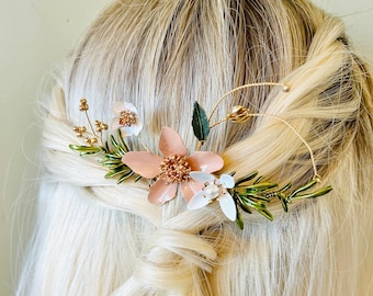 Bridal flower hair comb - Bridal hair pin - wedding hair comb - gold crystal hair piece