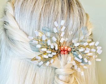 Bridal flower hair comb - Bridal hair pin - wedding hair comb - gold crystal hair piece