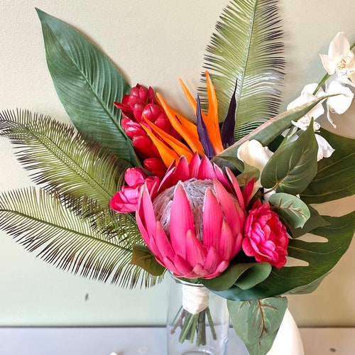 Tropical Wedding Bouquet Protea Wedding Bouquet Silk Etsy