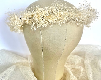 Couronne de fleurs de souffle de bébé - postiche séché - morceau de cheveux de mariée - accessoire de mariage boho