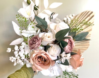 White and champagne bridal bouquet - Boho wedding bouquet - silk flower bouquet - Orchid bouquet