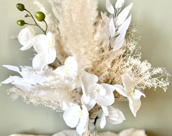 Weiße Orchideen Brautstrauß - Pampasgras Bouquet - Boho Blumen Bouquet - getrockneter Brautstrauß