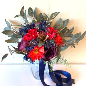 Navy red bouquet - boho wedding bouquet - silk flower bouquet - fall bridal bouquet