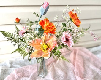 Peach poppy bridal bouquet - Assymetric bouquet - boho flower bouquet - faux flower bridal bouquet