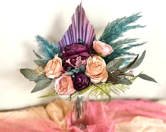 Jewel tone bridal bouquet - boho wedding bouquet - silk flower bouquet - fall bridal bouquet