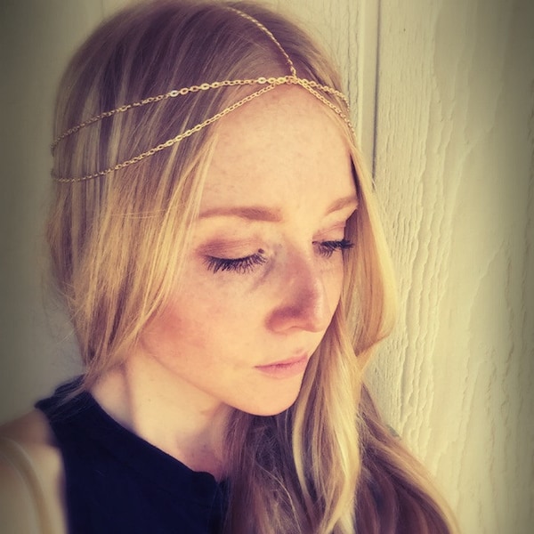 Boho hair chain jewelry - gold head chain - festival hair accessory - wedding hair piece