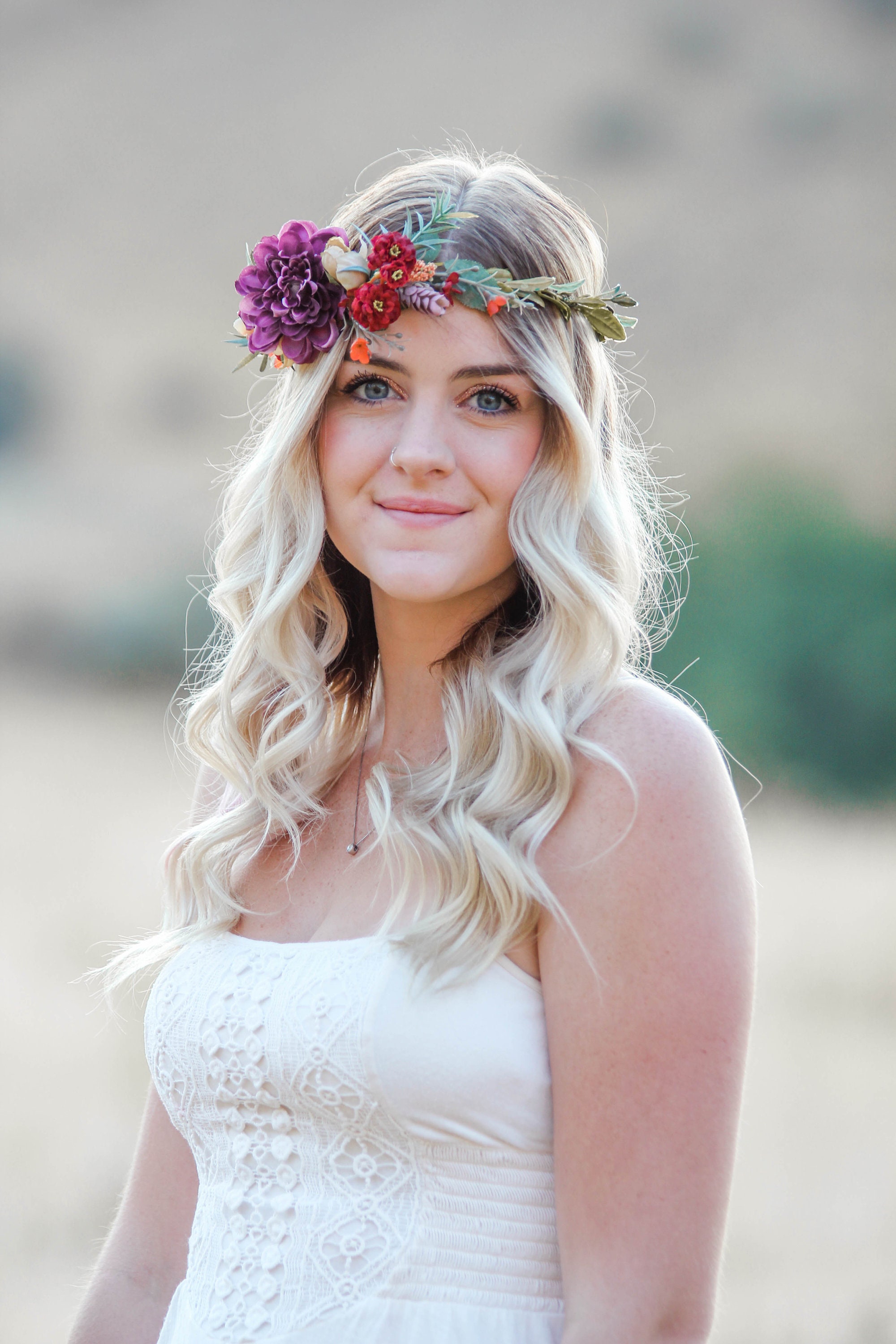 Halo Roses Crown,Large Flower Crown,Boho Headdress,Bridal Florar Crown,Flower Festival Wreath,Wedding Hair Accessory,Bohemian Flower Wreath
