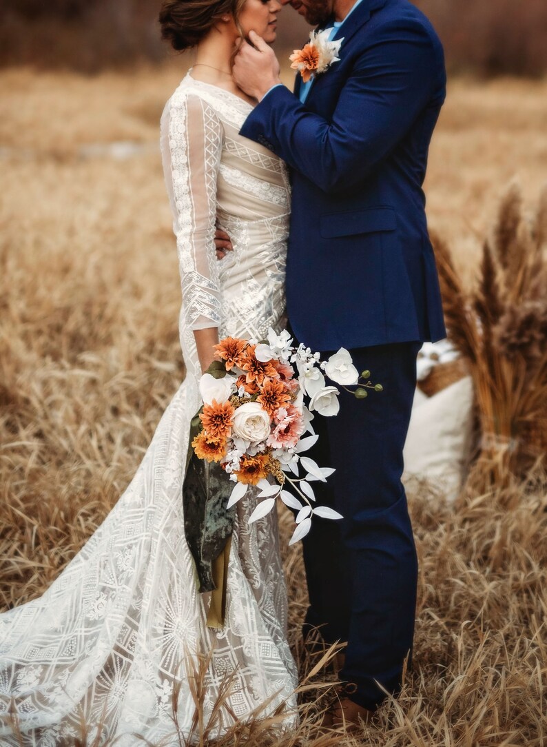 Burnt orange bridal bouquet ivory bouquet boho flower bouquet dried bridal bouquet image 10