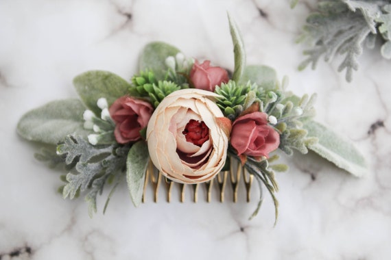 Blush Succulent Hair Comb Peony Hair Pin Floral Wedding Etsy
