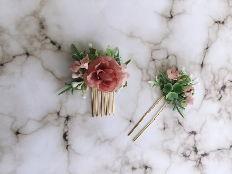 Rustic wedding hair comb Blush flower hair comb Succulent hair pin whimsical bride