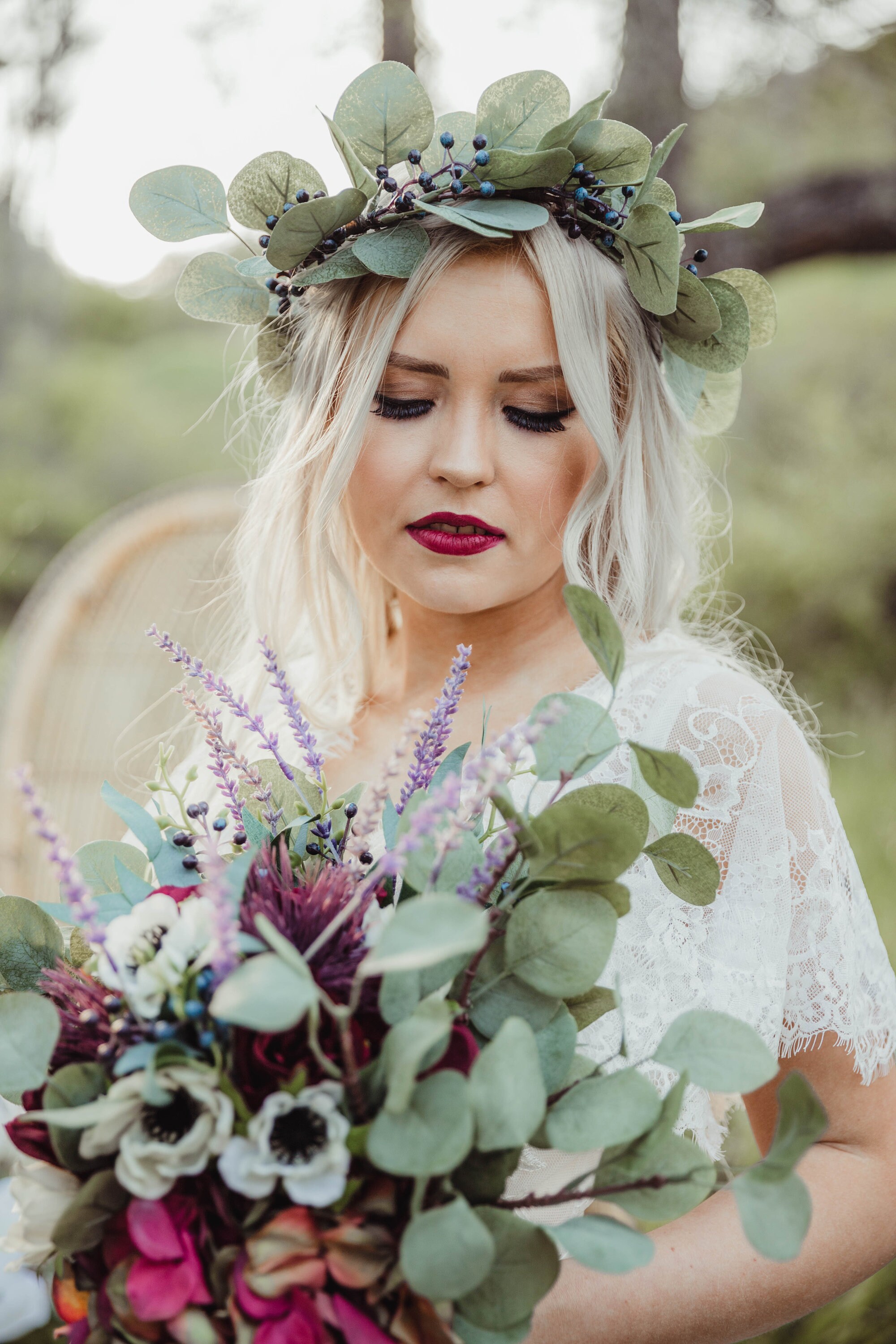 Large eucalyptus flower crown Boho floral halo wedding Etsy
