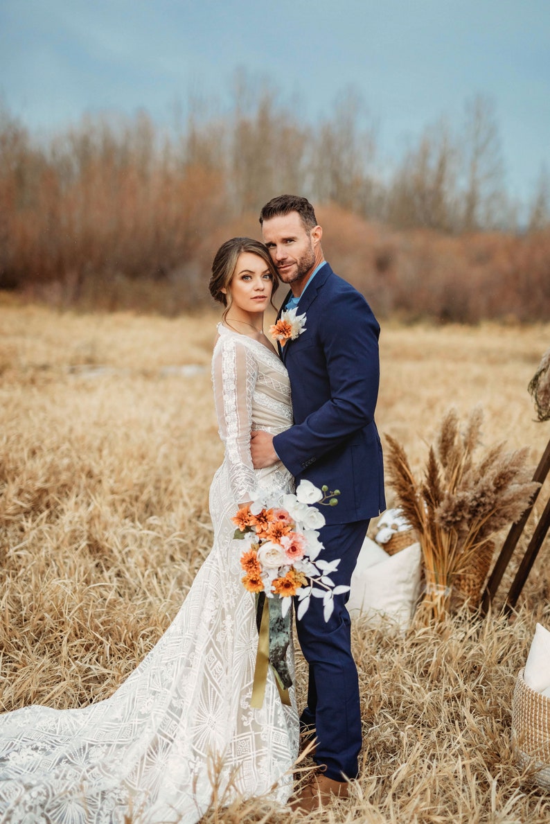 Burnt orange bridal bouquet ivory bouquet boho flower bouquet dried bridal bouquet image 8