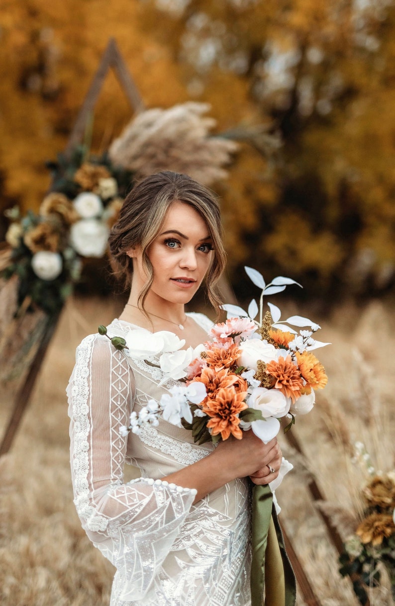 Burnt orange bridal bouquet ivory bouquet boho flower bouquet dried bridal bouquet image 1