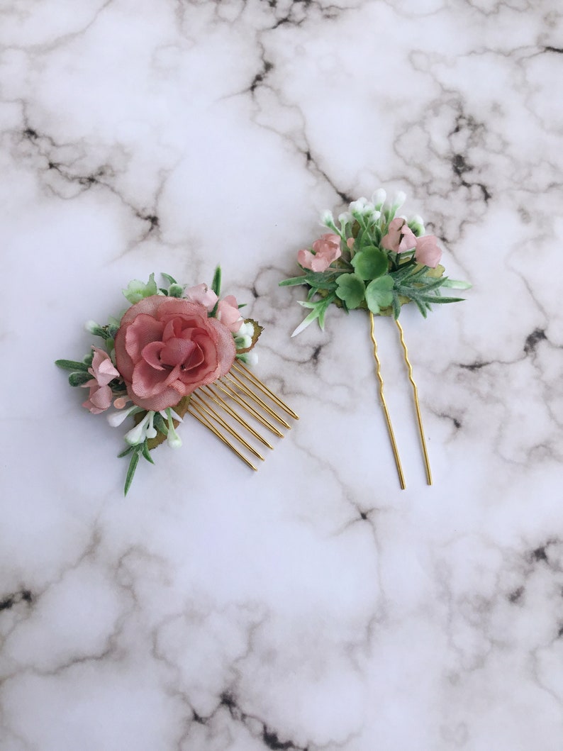 Rustic wedding hair comb Blush flower hair comb Succulent hair pin whimsical bride