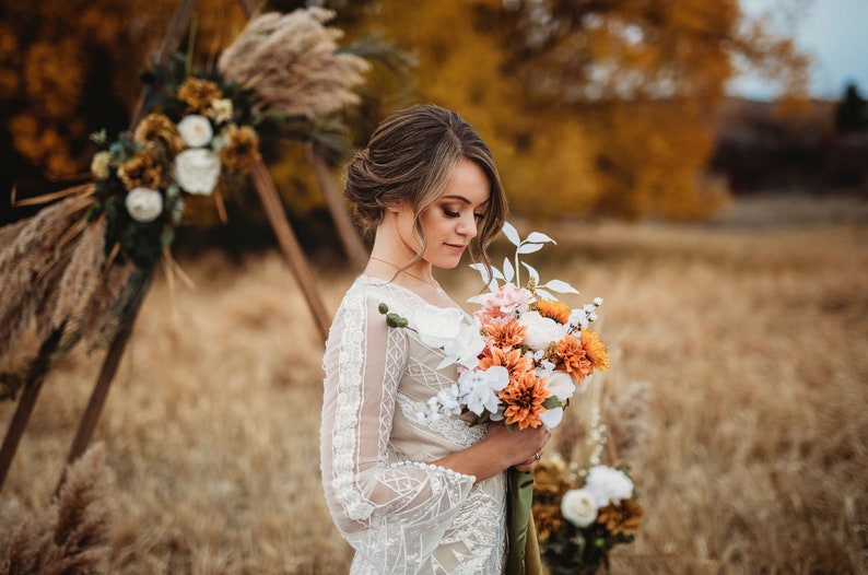 Burnt orange bridal bouquet ivory bouquet boho flower bouquet dried bridal bouquet image 4