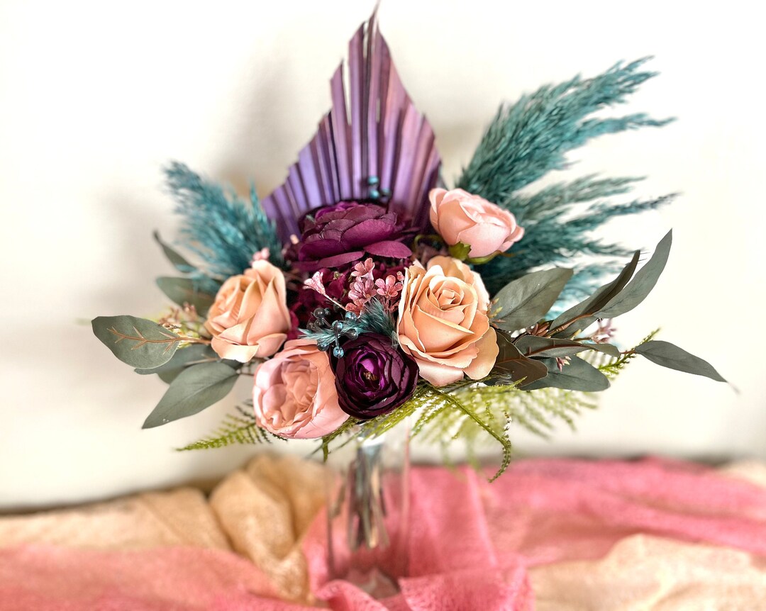 Jewel Tone Bridal Bouquet - Boho Wedding Bouquet - Silk Flower Bouquet ...