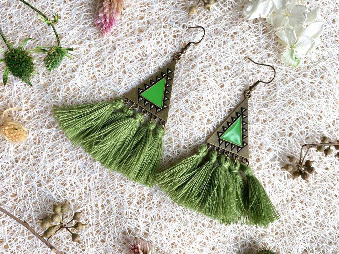 Tassel Earrings - Boho Fringe Earrings - Geometric Earrings - Etsy