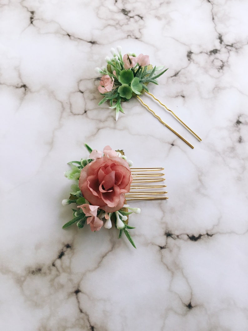 Rustic wedding hair comb Blush flower hair comb Succulent hair pin whimsical bride