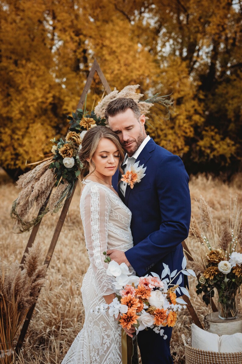 Burnt orange bridal bouquet ivory bouquet boho flower bouquet dried bridal bouquet image 3