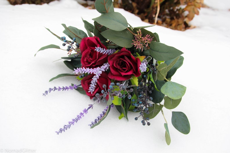 silk flower bouquet free priorty shipping Burgundy eucalyptus bridal bouquet greenery wedding bouquet