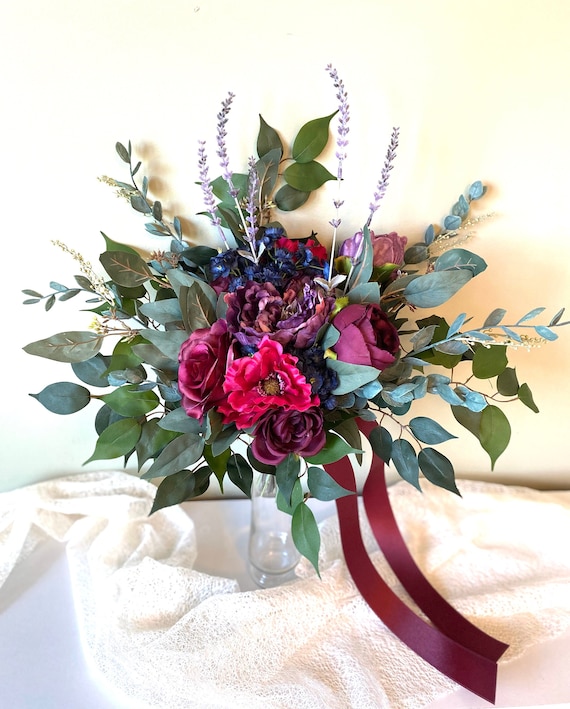 Jewel Tone Bridal Bouquet Boho Wedding Bouquet Silk Flower - Etsy