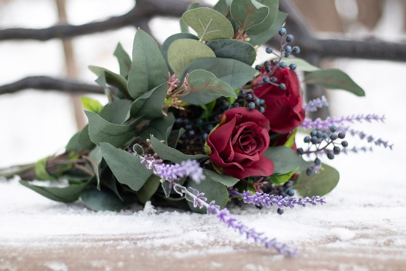 silk flower bouquet free priorty shipping Burgundy eucalyptus bridal bouquet greenery wedding bouquet