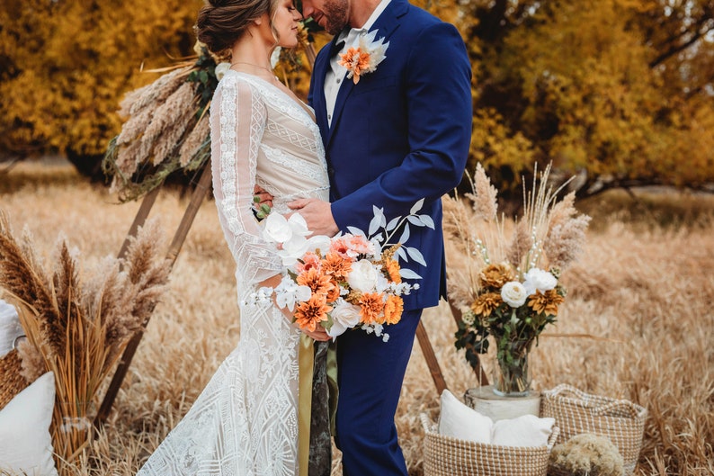 Burnt orange bridal bouquet ivory bouquet boho flower bouquet dried bridal bouquet image 2