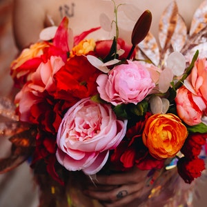 Pink bridal bouquet - boho wedding bouquet - silk flower bouquet - bright bridal bouquet