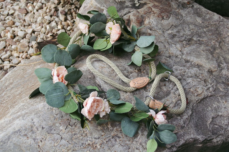 Floral dog leash dog flower collar and leash pink dog flower wreath boho dog wedding accessory image 3