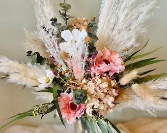Dried boho bridal bouquet - crystal wedding bouquet - wildflower bouquet - vintage bridal bouquet
