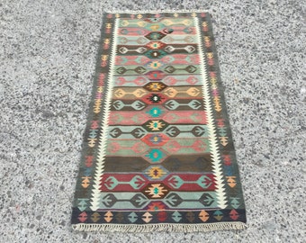 Kilim Wool Jute Multicolour Runner Rug Dhurrie Carpet,5.5x6.5 Feet Runner,Long Runner Rug,Persian Tribal Runner,IndianTraditional Runner rug