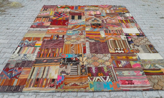 8x12 Turkish Patchwork Area kilim rug, bohemian rug | patchwork rug | Turkish rug | Rug for livingroom | 8'4" x 11’7" ft