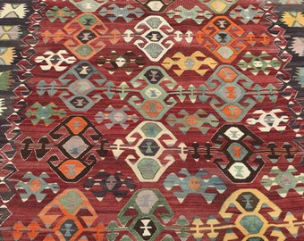Rare Wool 6x9 Area kilim rug| vintage large kilim rug| kilim rug for kitchen| Anatolian rug| Teppich Kelim|  5'7"x 9'6"ft,